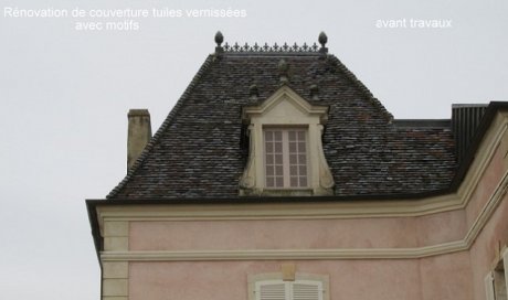 Pascal DEBOST - Charpente Couverture - Rénovation de couverture tuiles vernissées avec motifs - Tournus